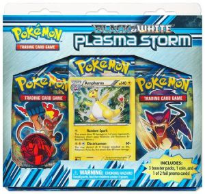 Black & White Plasma Storm 3 pack blister pack with coin / Ampharos foil